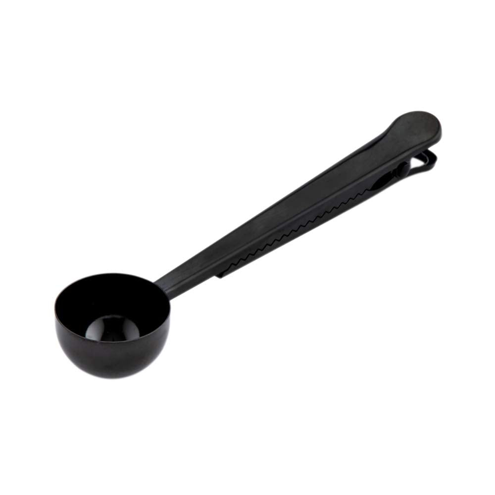 Restaurantware-1 Tbsp Coffee Scoop, 1 Multifunction Coffee Spoon - Built-In Clip, For Measuring Ground Coffee, Espresso, Coffee Beans, Protein Powder, And More, Black-Plated Stainless Steel Tea Spoon,