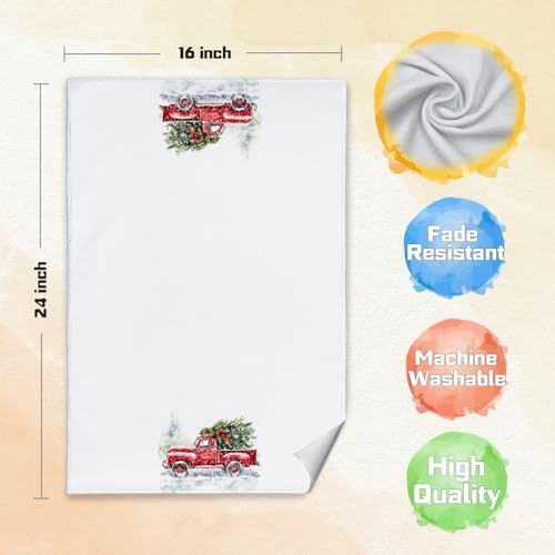 Qabliqo Red Truck Christmas Kitchen Hand Towels 16x24 Inches Winter Holiday Decor