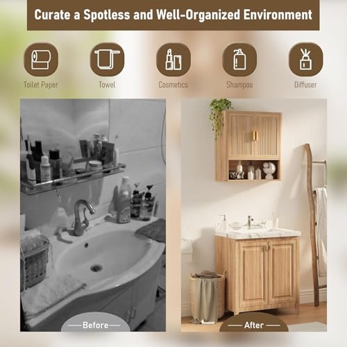 Wall-Mounted Bathroom Medicine Cabinet with Adjustable Shelf and Doors