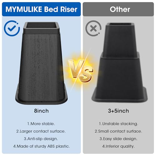8 Inch Heavy Duty Bed Risers for Extra Storage & Stability
