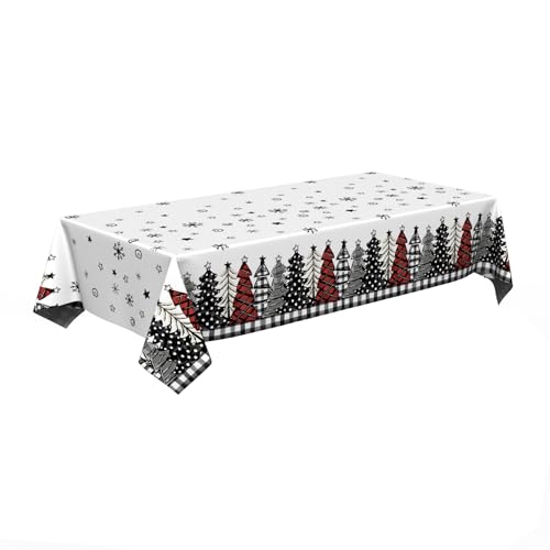 Horaldaily 3 Pack Christmas Disposable Tablecloths 54x108 Inch Snow Tree Design