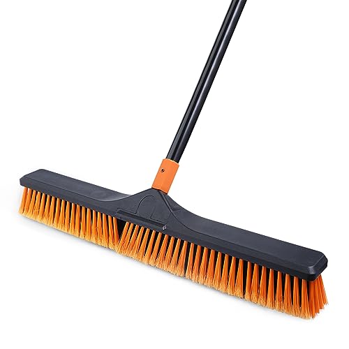 24" Heavy-Duty Outdoor Push Broom - 65" Adjustable Handle & Stiff Bristles