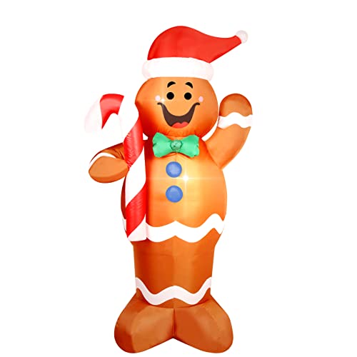 WAYDEKO 5ft Christmas Inflatable Gingerbread Man Yard Decor with Lights