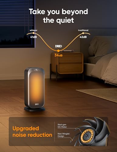 Quiet Portable Space Heater 1500W with Remote and 70° Oscillation
