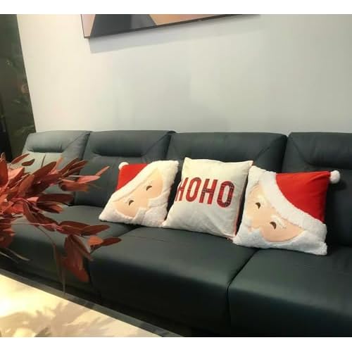 2Pcs Christmas Pillow Covers 18x18 Inch - Santa Claus Theme Square 3D Embroidered Velvet Pillowcases, Fun Winter Indoor Decoration for Bed and Sofa