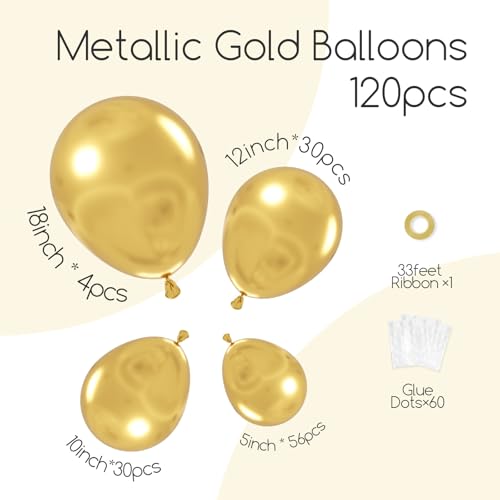 Awenztech 122pcs Metallic Gold Balloon Arch Kit for Parties