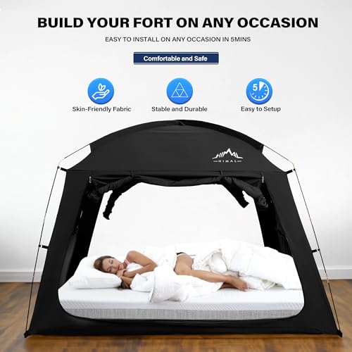 Portable Twin Bed Tent - Privacy Canopy with Light Reducing Blackout Fabric