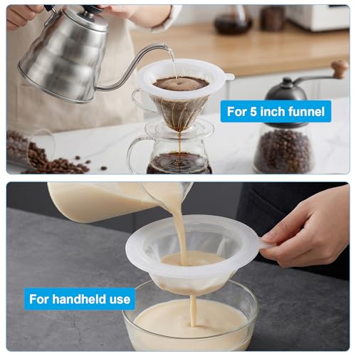 Elegaperma Ultra Fine Mesh Strainer Set for Coffee, Juice & Liquids - 100 & 300 Mesh, 5 Inch Filter Funnels