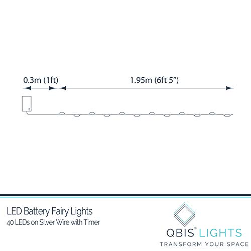 QBIS 40 Warm White Battery-Operated Fairy Lights, Silver Wire, 6.5ft - 1PK