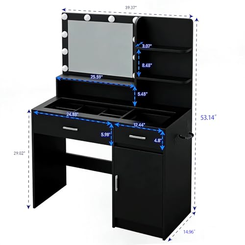 Modern Vanity Desk with Lighted Mirror, RGB Lighting, and Charging Station