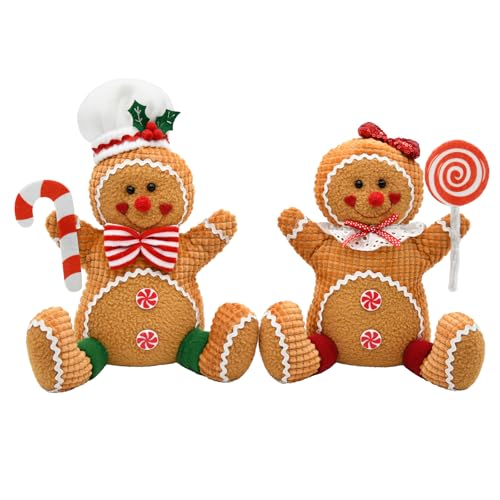 Gingerbread Christmas Gnomes Tabletop Decor - Set of 2 Felt Figurines