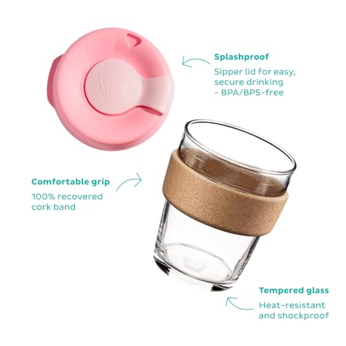 KeepCup Brew Cork Reusable Glass Coffee Cup 11.5 oz with Splashproof Lid