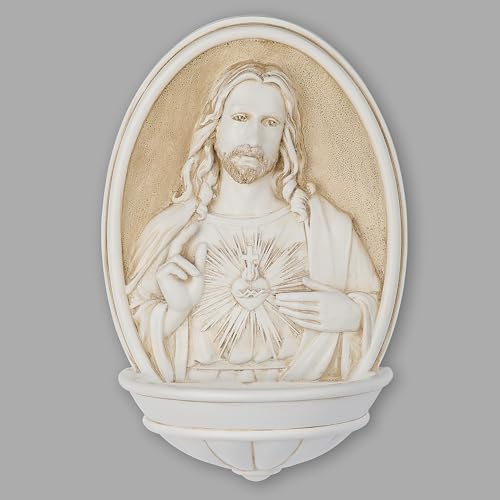 Sacred Heart Holy Water Font Wall Decor 8-inch Catholic Religious Sculpture
