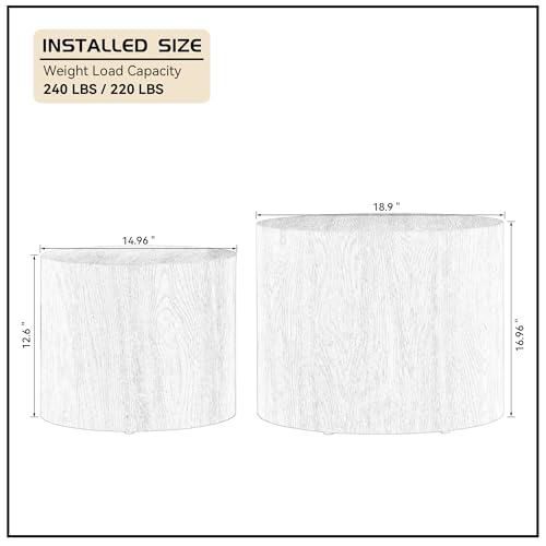 Set of 2 Round Nesting Coffee Tables - Modern Oak Wood Accent End Tables
