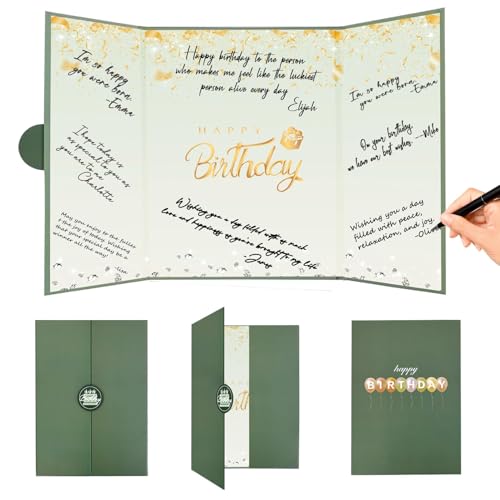 Birthday Guest Sign-in Book, Green and Gold Signature Keepsake 18x12"