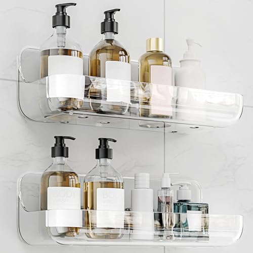 2-Pack Clear Acrylic Bathroom Shelves, Adhesive No-Drill Shower Caddy