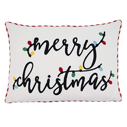 SARO LIFESTYLE Christmas Throw Pillow 14x20 White with Holiday Design, Poly Fill