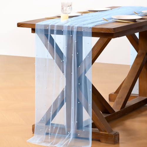 Sheer Pearl Gauze Table Runner 10FT - Rustic Tulle Decor for Weddings