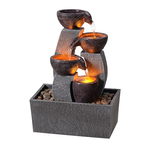 Tabletop Water Fountain with LED Lights - Indoor Waterfall Desk Decor