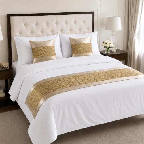 SEESNOW Elegant Jacquard Bed Runner Set with 2 Matching Pillow Covers