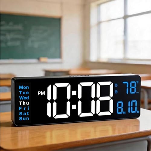 16-Inch Large Digital Wall Clock with Remote, Date, Temp, and Night Light