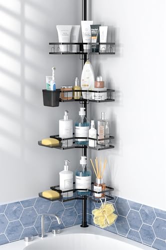 Adjustable Shower Caddy Tension Pole - 4-Tier Rustproof Corner Shelf