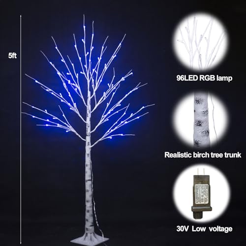 Outdoor Colorful Lighted Birch Tree RGB-5FT - Color Changing LED Tree with Remote