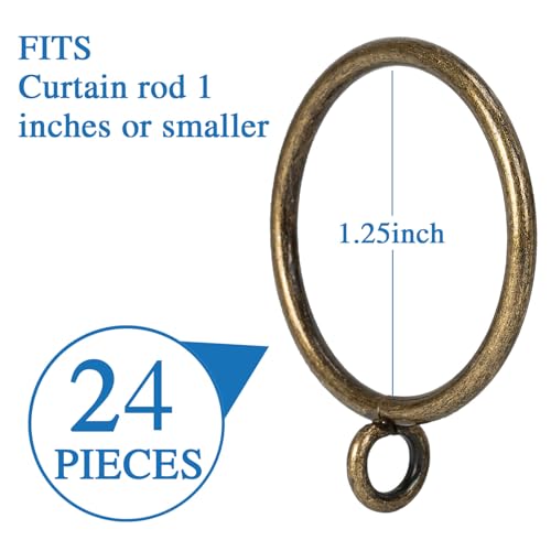 Metal Curtain Rings with Eyelets for 1-Inch Rods, 24-Pack, Bronze