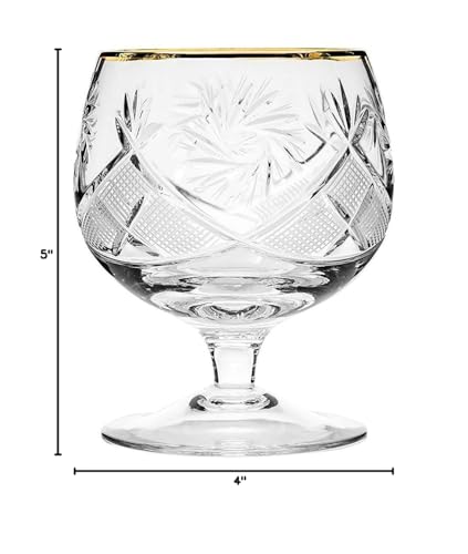 Neman Set of 2 Russian Crystal Brandy Snifter Glasses 11oz with Gold - Vintage Drinkware