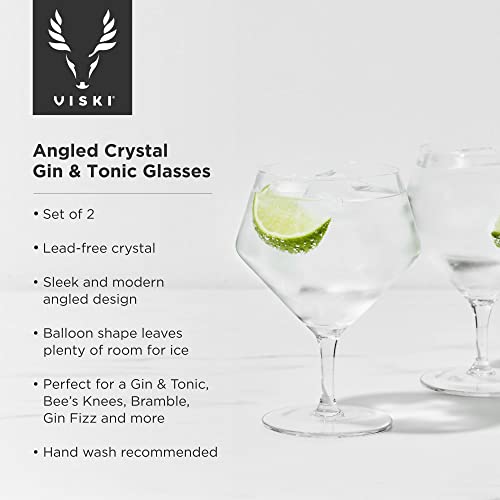 Viski Raye Set of 2 Angled Crystal Gin & Tonic Glasses 14oz - Premium Cocktailware
