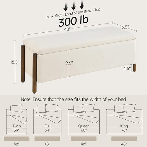 47-Inch Upholstered Storage Ottoman Bench, Beige Fabric Bedroom Entryway Bench