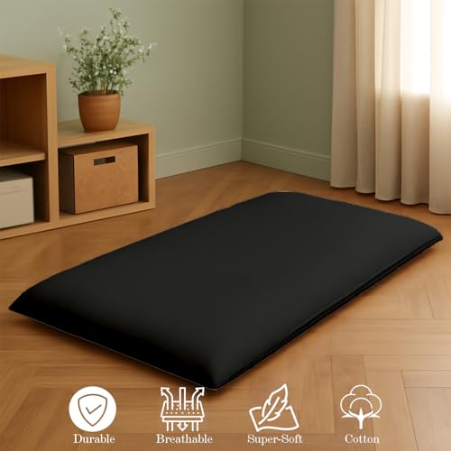 Twin XL Japanese Zippered Futon Cover - Soft Microfiber Mattress Protector, Black
