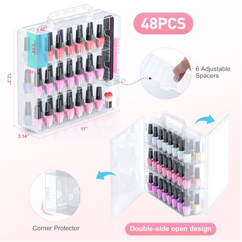 Beloving Clear Nail Polish Organizer 48 Bottles with Adjustable Dividers - Compact Storage Case