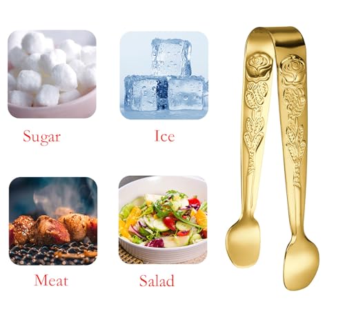 2 Pcs Gold Stainless Steel Ice Tongs - 4.1 Inch Bar & Dessert Utensils
