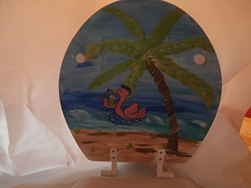 Hand Painted Flamingos Beach Toilet Seat - Sealed White Bathroom Accessory