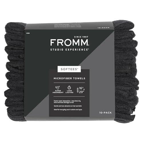 Fromm Softees Microfiber Salon Hair Towels 16x29 Inches, 10-Pack Black, Fast-Drying & Durable