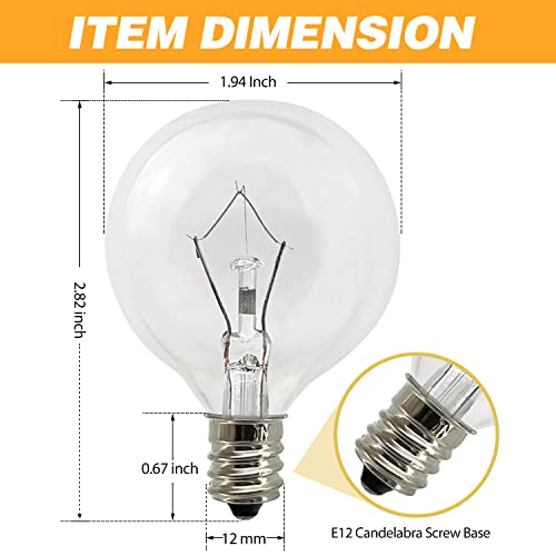 25W G50 Wax Warmer Replacement Light Bulbs - E12 Candelabra Base, 6 Pack