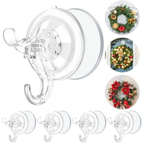 Clear Suction Cup Wreath Hangers for Front Door - 5 Pack Heavy Duty Hooks