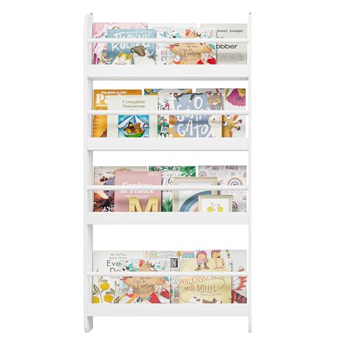 4-Tier Wall-Mounted Kids Bookshelf and Toy Storage Organizer, White