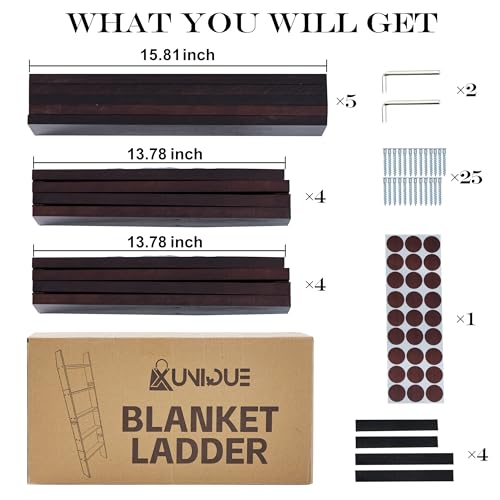 5-Tier Wooden Blanket Ladder - 58-Inch Leaning Quilt Rack for Living Room