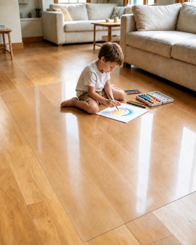 3'x5' Clear Vinyl Floor Protector Mat with 16 Anti-Slip Stickers