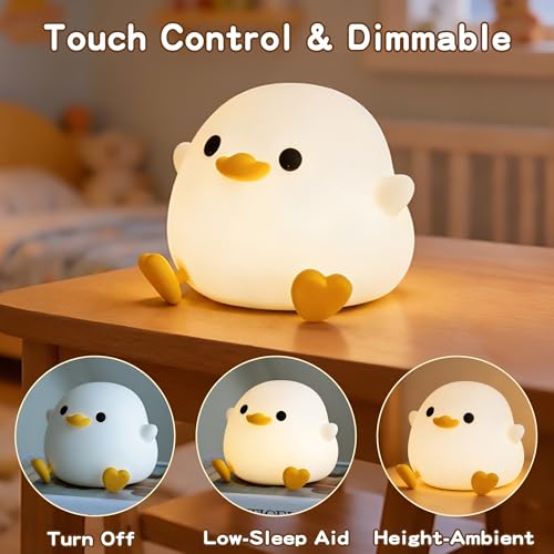 Cute Duck Night Light, Rechargeable Squishy Silicone Nursery Lamp
