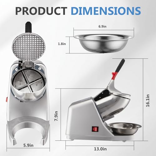 YODHOSA Grey Electric Ice Shaver Crusher 300W Snow Cone Machine with 4 Blades