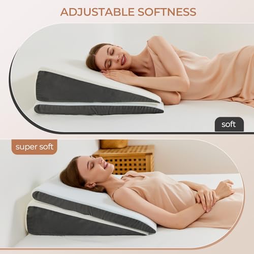 Adjustable Wedge Pillow for Sleep Apnea & Back Pain Relief, 2 Heights