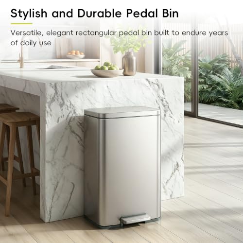 EKO Madison 50L Brushed Stainless Steel Kitchen Step Trash Can with Soft Close Lid