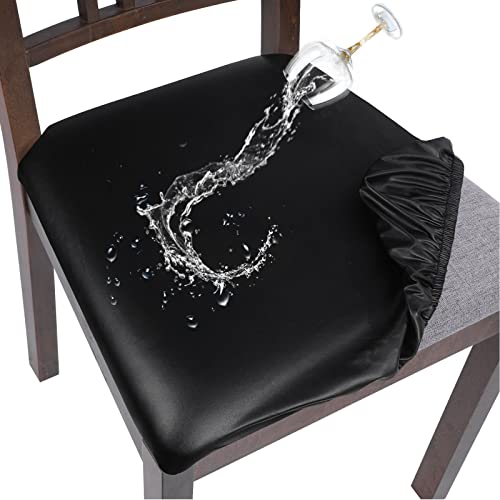 Waterproof PU Leather Dining Chair Seat Covers, 4 Pack - Black