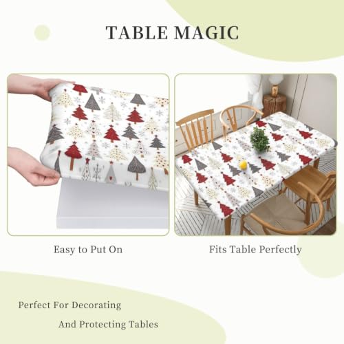 MELEYELIN White Winter Tree Fitted Christmas Tablecloth 30x48 Inches Waterproof Elastic Cover