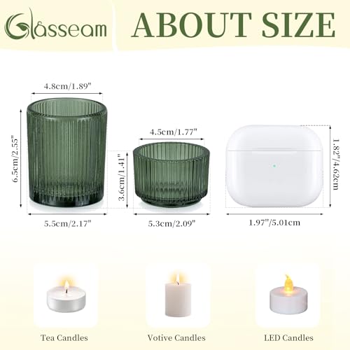 Dark Green Glass Tealight Candle Holders Set of 24 Ribbed Votive for Christmas