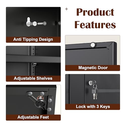 Black 71-Inch Glass Display Cabinet with Lock - SteeLoong Curio Cabinet