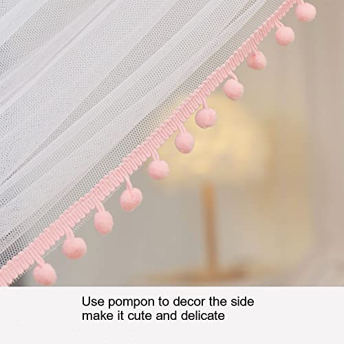 Girls Bed Canopy Mosquito Net with Pompoms for House Bed, Pink